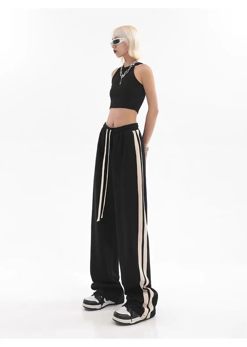 Striped Streetwear Baggy Straight Trousers Joggers Sweatpants Hip Hop Women Elastic High Waist Wide Leg Sports Pants  Loose New