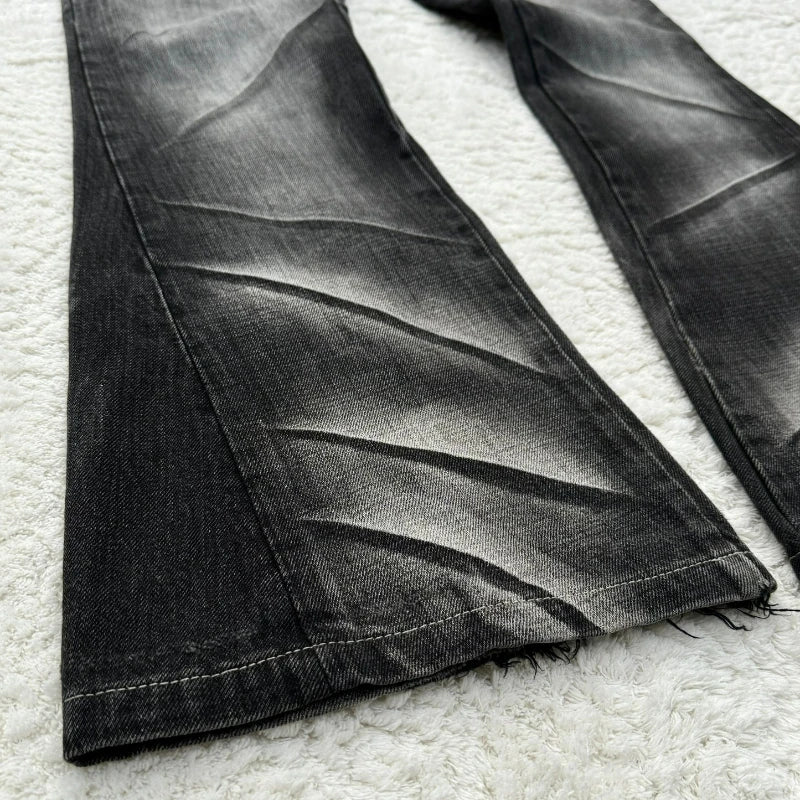New Y2K Retro Flared Women Jeans Gothic Men Double Waist Strappy Jeans Washed Scratched Streetwear Unisex Boot Cut Jeans