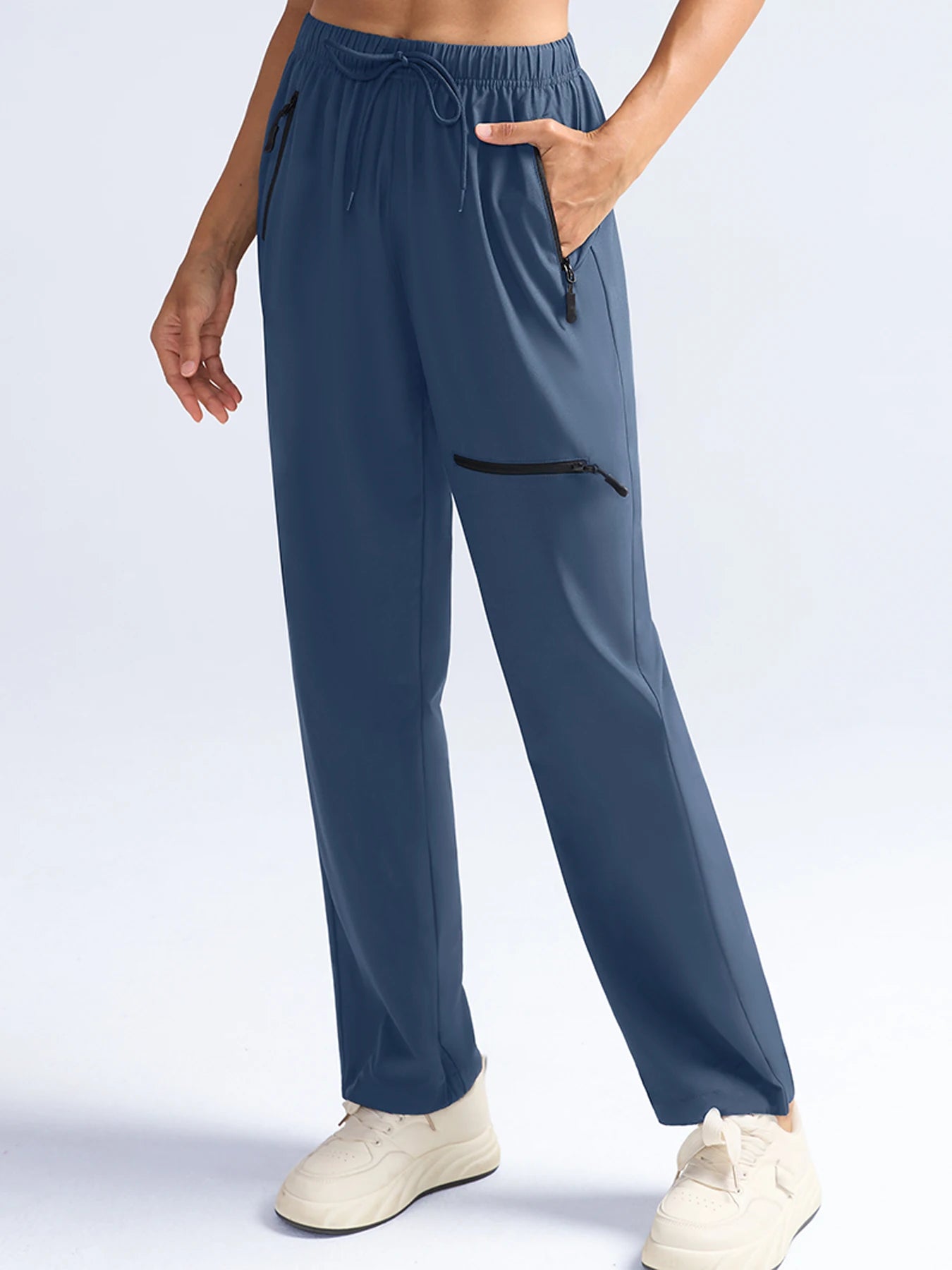 Women's Woven Zipper Pocket Cargo Pants Casual Loose Pants Female Breathable Solid Color Drawstring Jogger Yoga Baggy Trousers