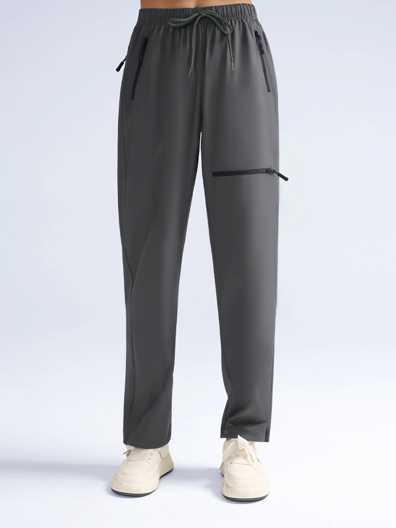 Women's Woven Zipper Pocket Cargo Pants Casual Loose Pants Female Breathable Solid Color Drawstring Jogger Yoga Baggy Trousers