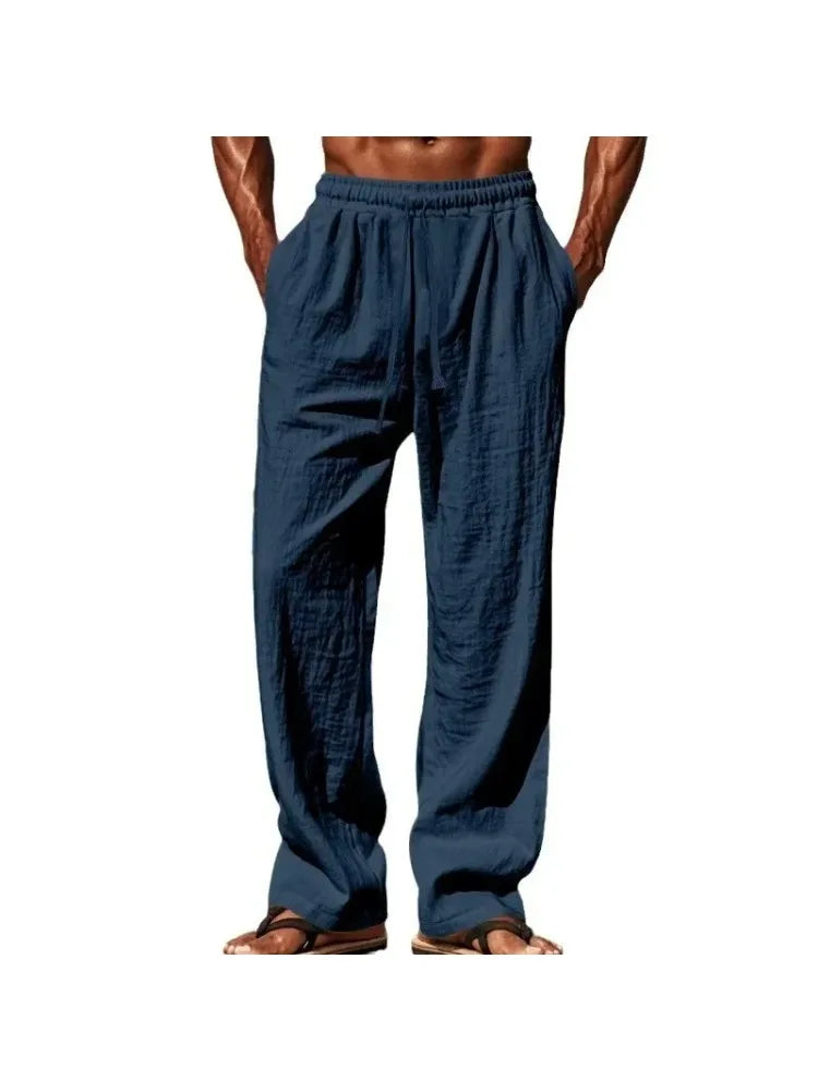Cotton Linen Summer Pants for Women High Waist Elastic Casual Trousers Streetwear Solid Female Clothes 2025 Loose Pencil Pants