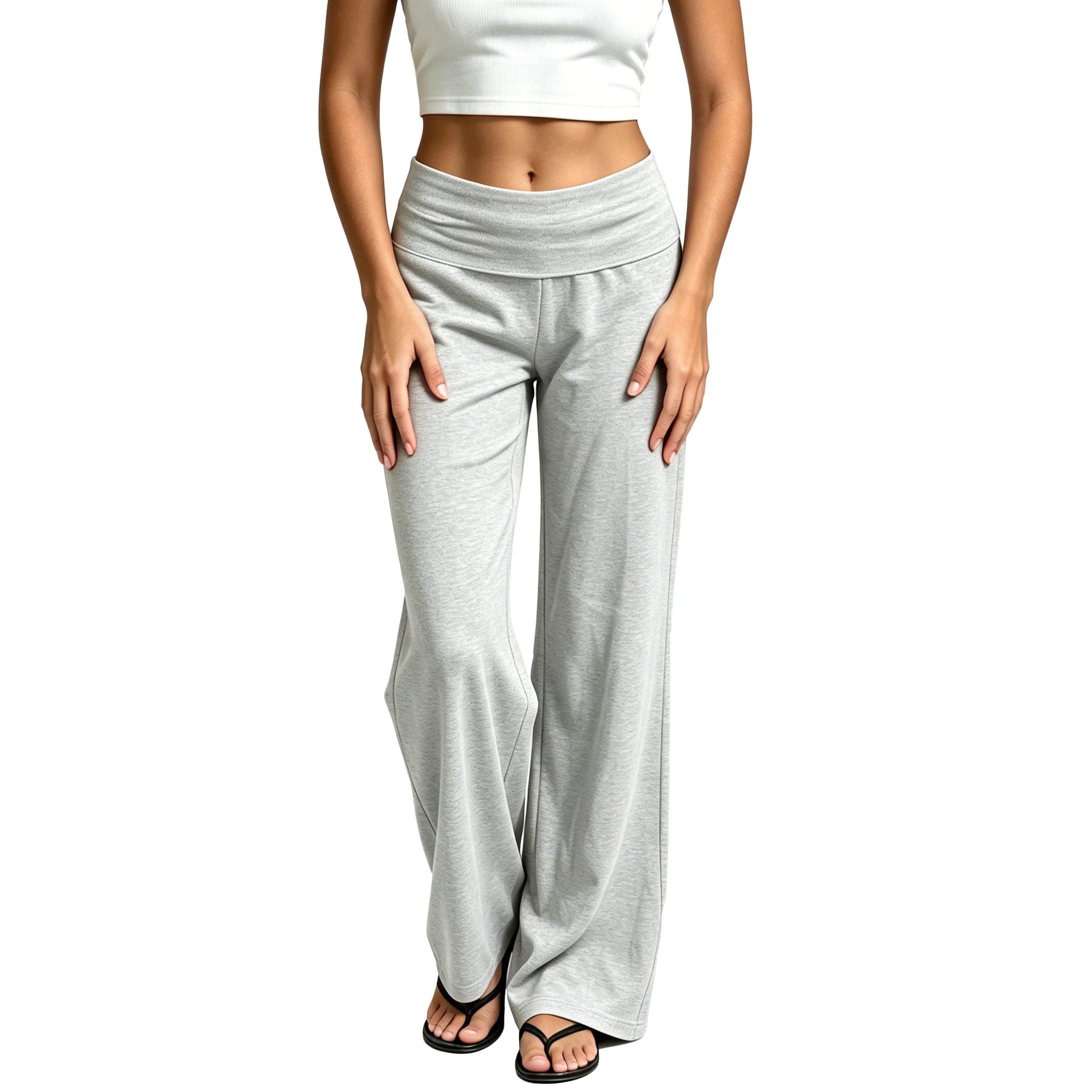 Autumn Fold Over Waistband Flare Sweatpants Leggings for Women Cotton Loose Fits Low Rise Wide Leg Yoga Lounge Pants Trousers