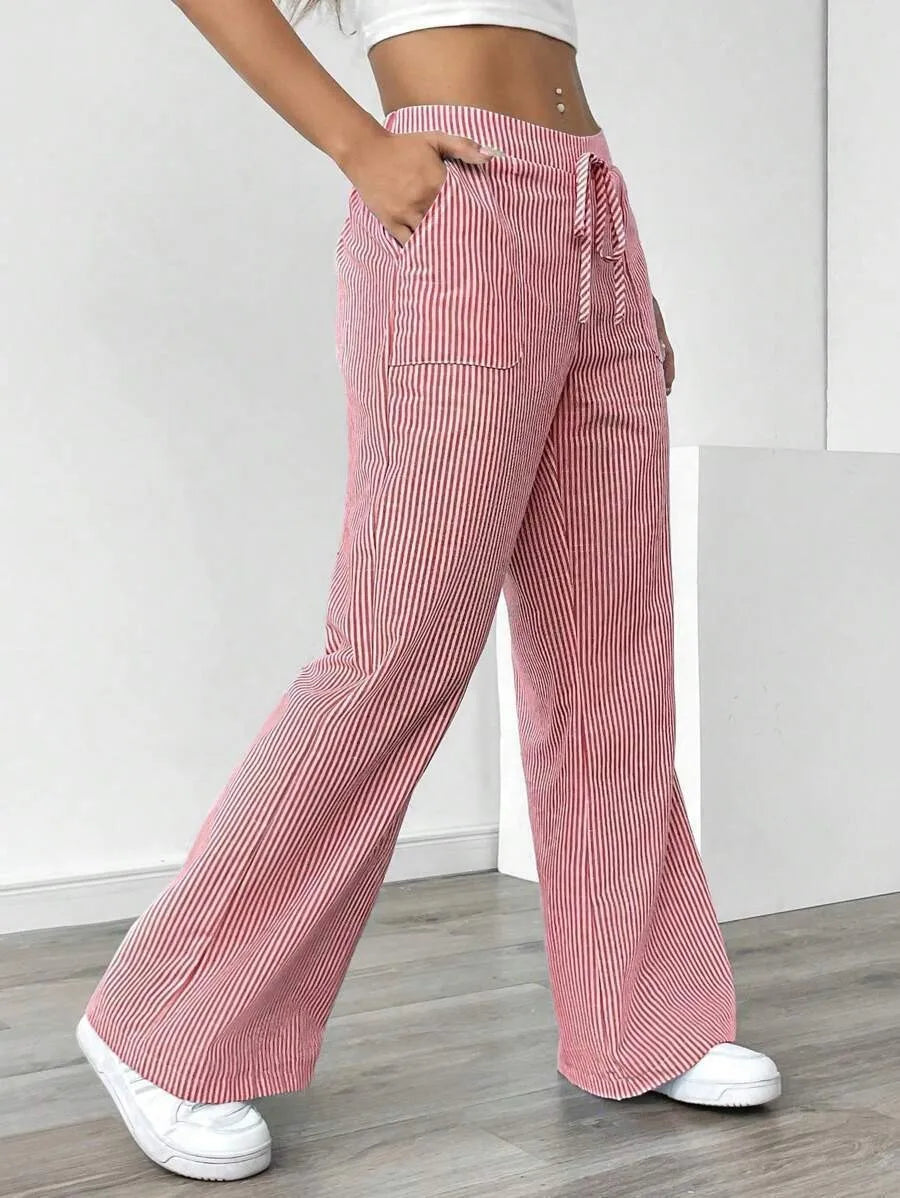 2026 New Striped Trousers Casual and Versatile Street Fashion Loose Wide Leg Women