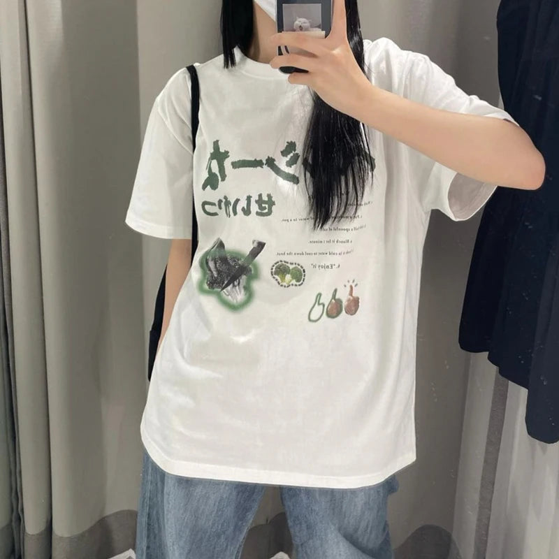 Y2k Japanese Streetwear T-Shirts Female Oversized Harajuku Funny T Shirts Egirl Korean Fashion Graphic Tees Tops Women Clothing