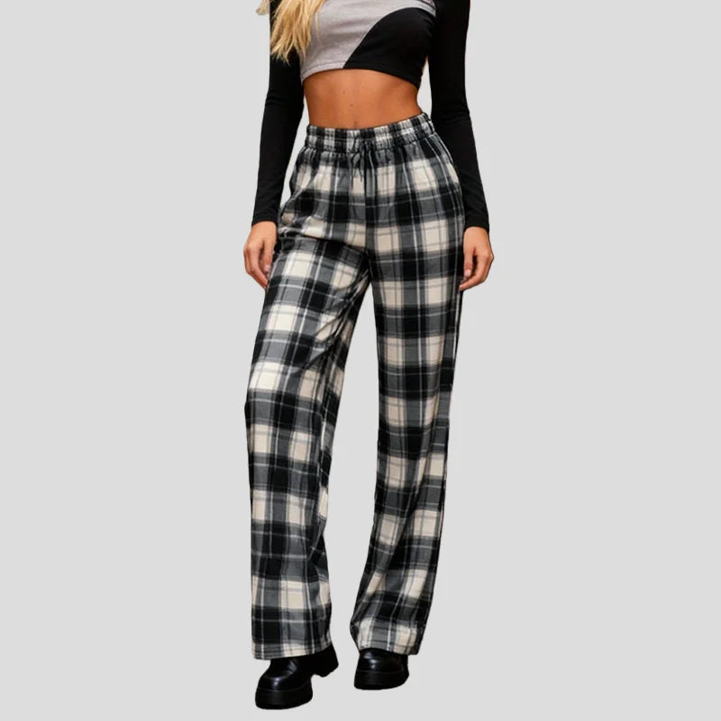 Unisex Black And White Checkered Casual Pants Street Trend Loose Fit Versatile One Size All-Season Home Comfort