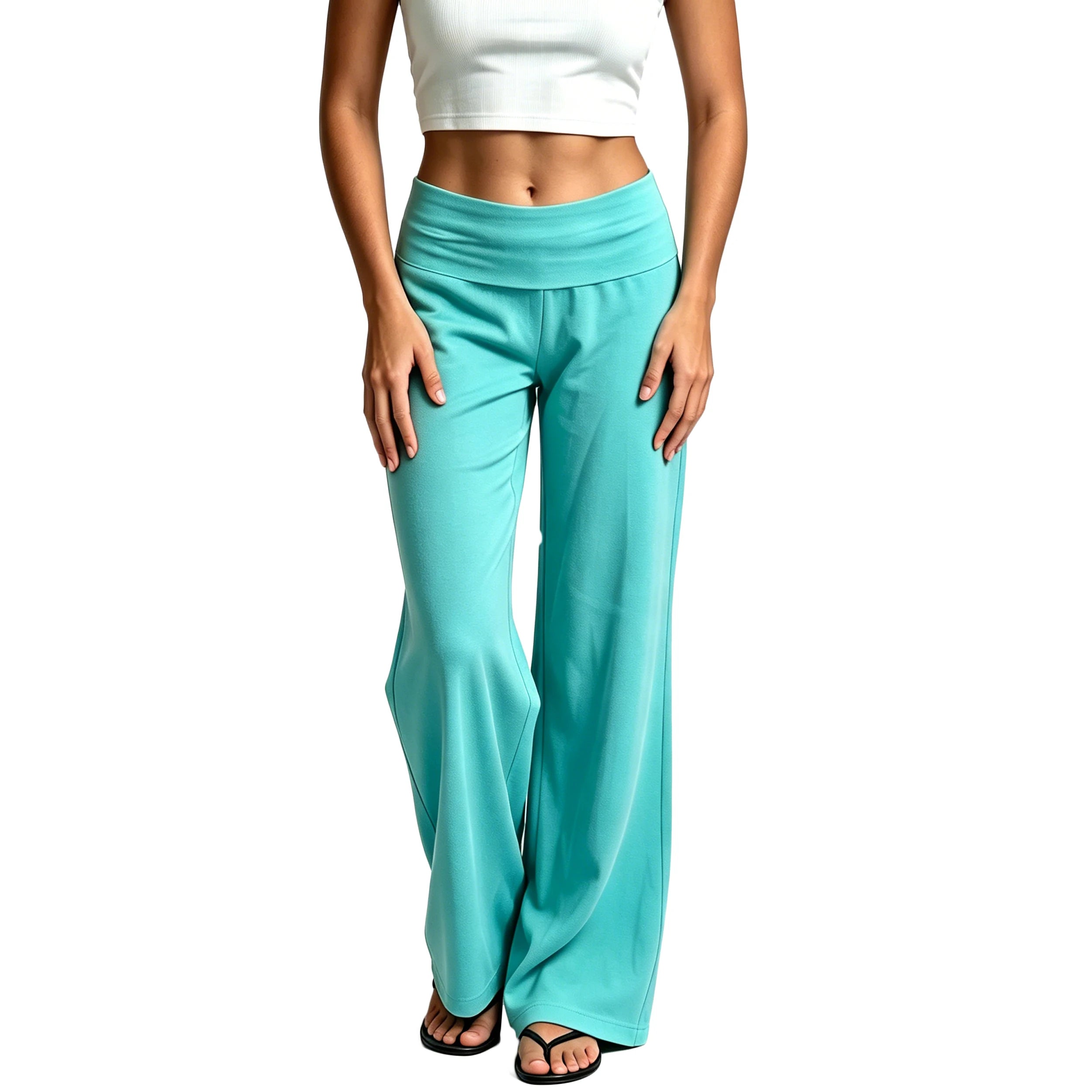 Autumn Fold Over Waistband Flare Sweatpants Leggings for Women Cotton Loose Fits Low Rise Wide Leg Yoga Lounge Pants Trousers
