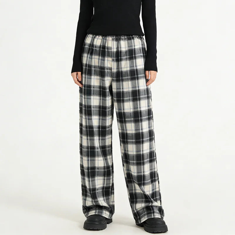 Unisex Black And White Checkered Casual Pants Street Trend Loose Fit Versatile One Size All-Season Home Comfort