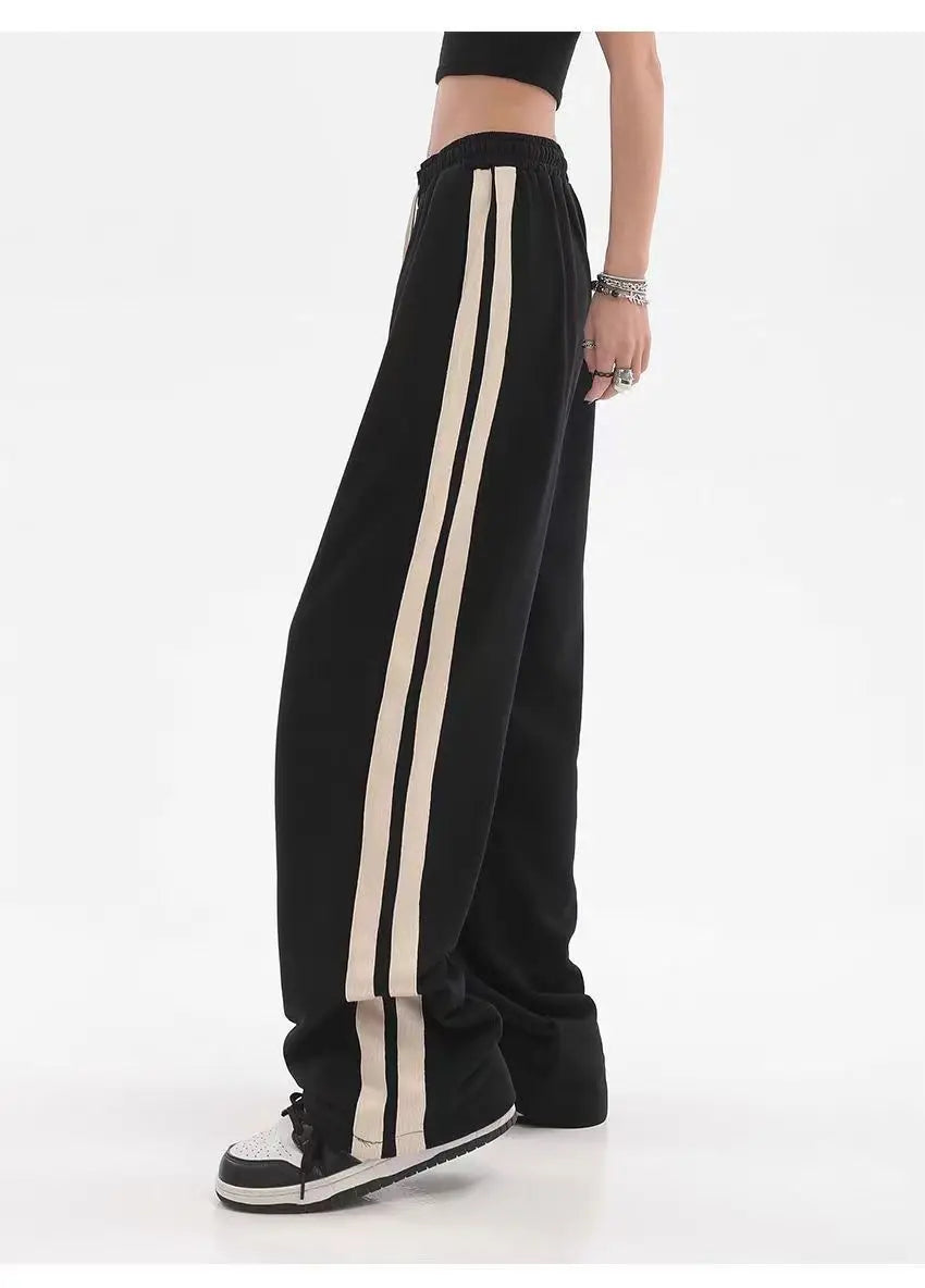 Striped Streetwear Baggy Straight Trousers Joggers Sweatpants Hip Hop Women Elastic High Waist Wide Leg Sports Pants  Loose New
