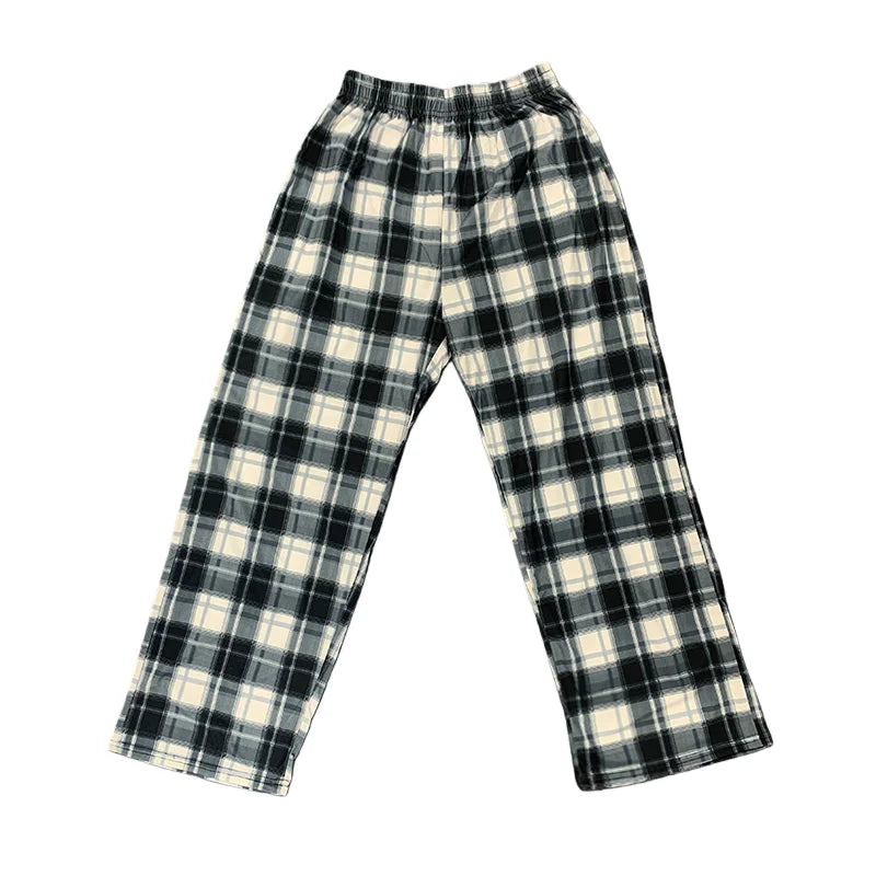 Unisex Black And White Checkered Casual Pants Street Trend Loose Fit Versatile One Size All-Season Home Comfort