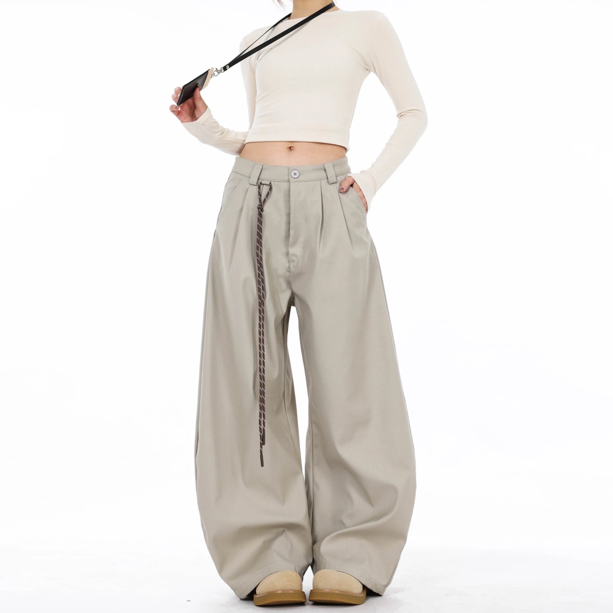 High Waist Women Suit Pants Straight Office Ladies Korean Fashion Trousers Casual Button Loose Female Black Pants New 2025