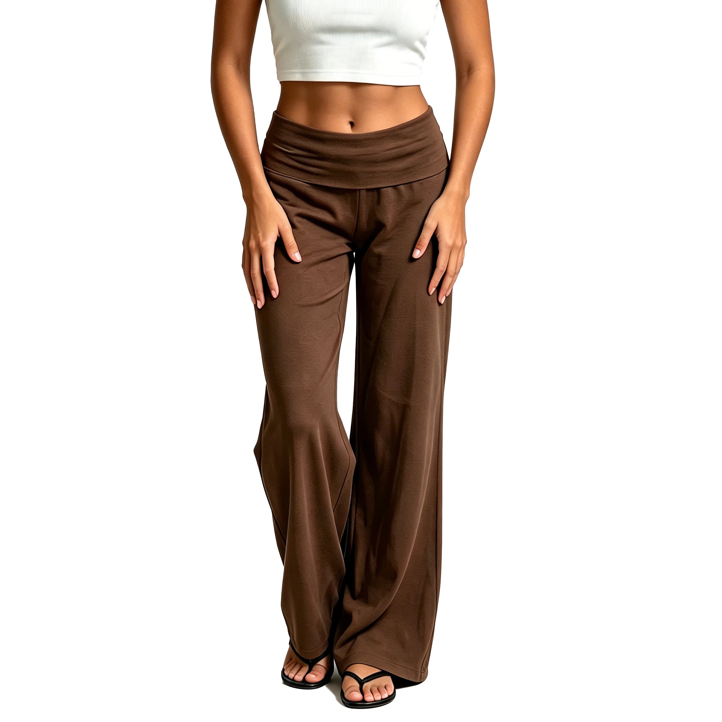 Autumn Fold Over Waistband Flare Sweatpants Leggings for Women Cotton Loose Fits Low Rise Wide Leg Yoga Lounge Pants Trousers