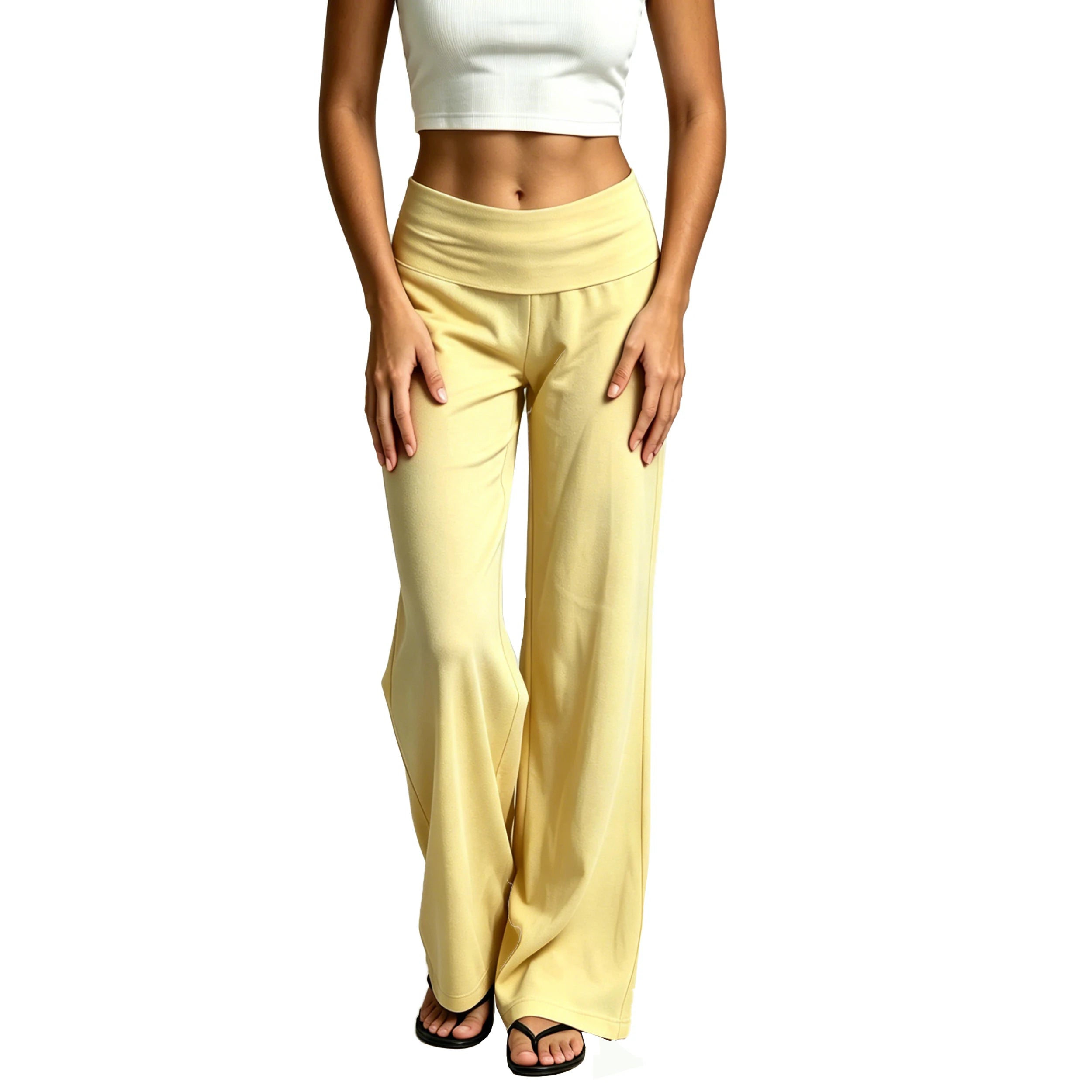 Autumn Fold Over Waistband Flare Sweatpants Leggings for Women Cotton Loose Fits Low Rise Wide Leg Yoga Lounge Pants Trousers