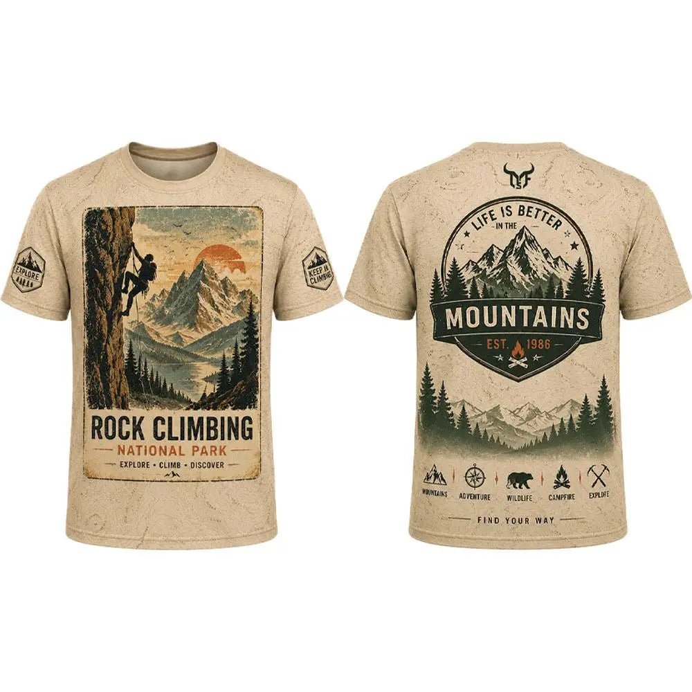 Climbing Graphic T-Shirt Men's Sports Breathable Quick-drying Tee Unisex Outdoor Adventure Hiking Camping O-neck Casual Tops