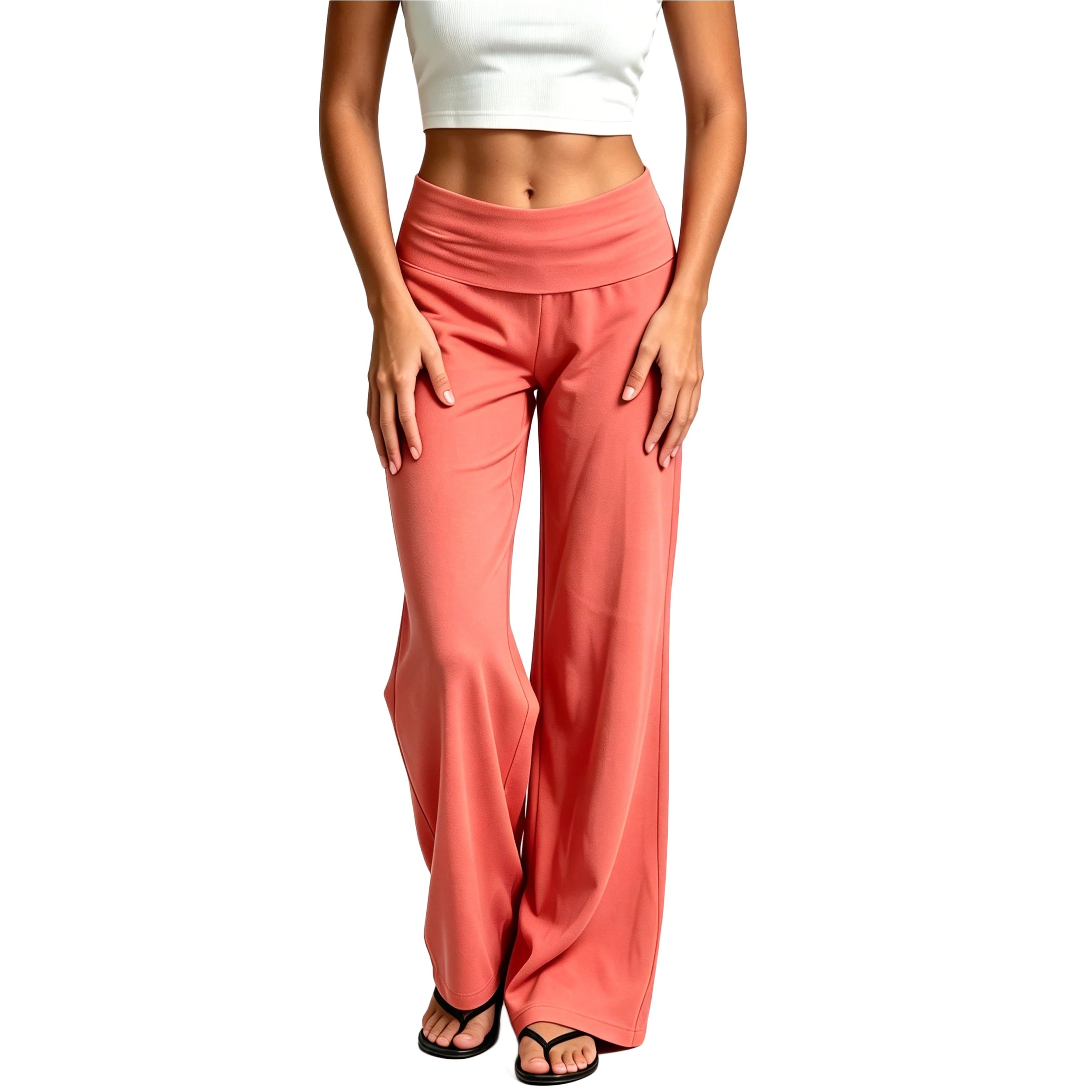 Autumn Fold Over Waistband Flare Sweatpants Leggings for Women Cotton Loose Fits Low Rise Wide Leg Yoga Lounge Pants Trousers